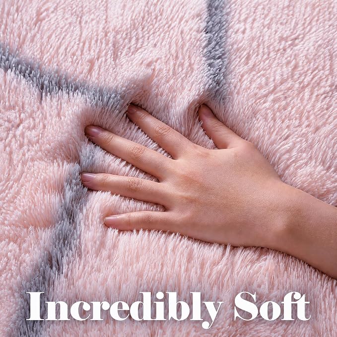 ONASAR 6x9 Area Rugs for Living Room Bedroom, Large Fluffy Pink and Grey Throw - Image 2