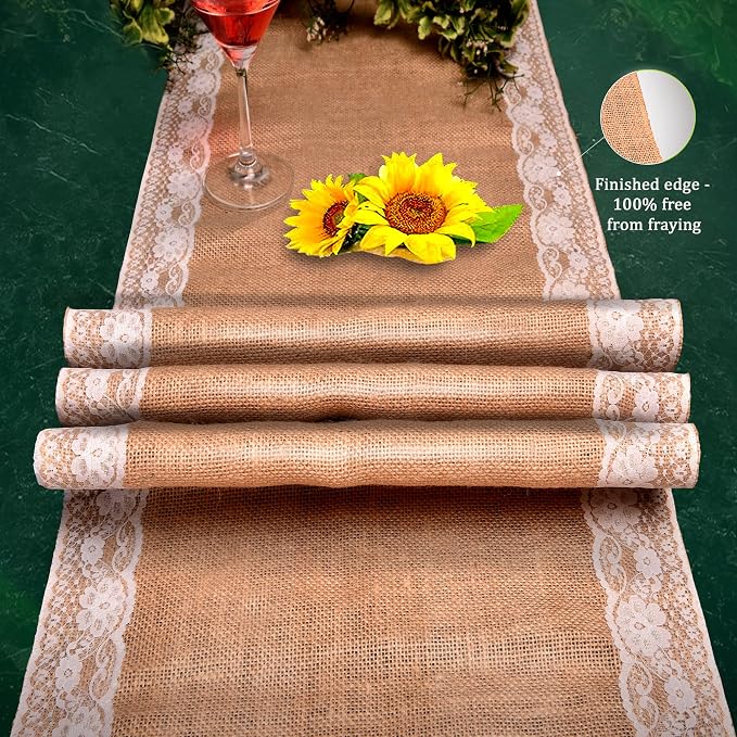 Burlap Lace Table Runner – 14”x 72” - Image 6