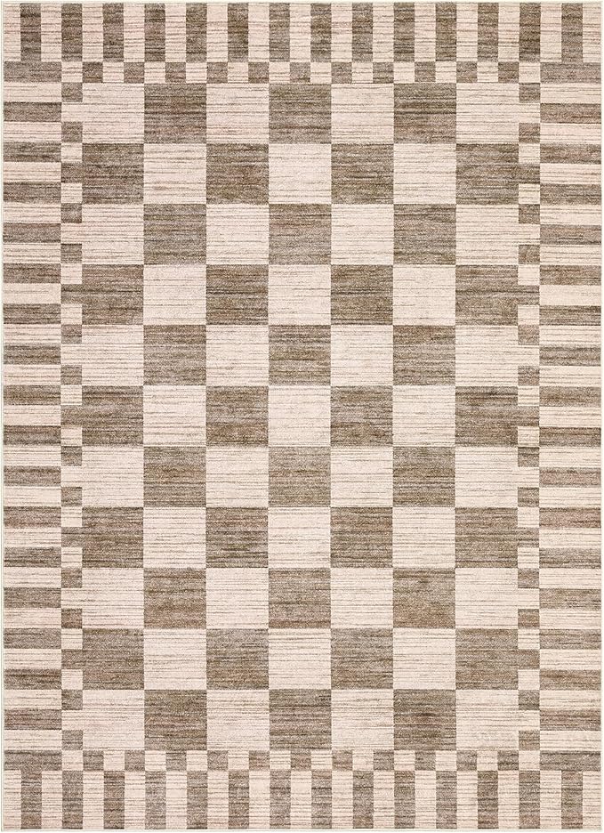 GarveeHome Brown Checkered Rug, Washable 3x5 Rug Geometric Tan Brown Print Non - Image 4