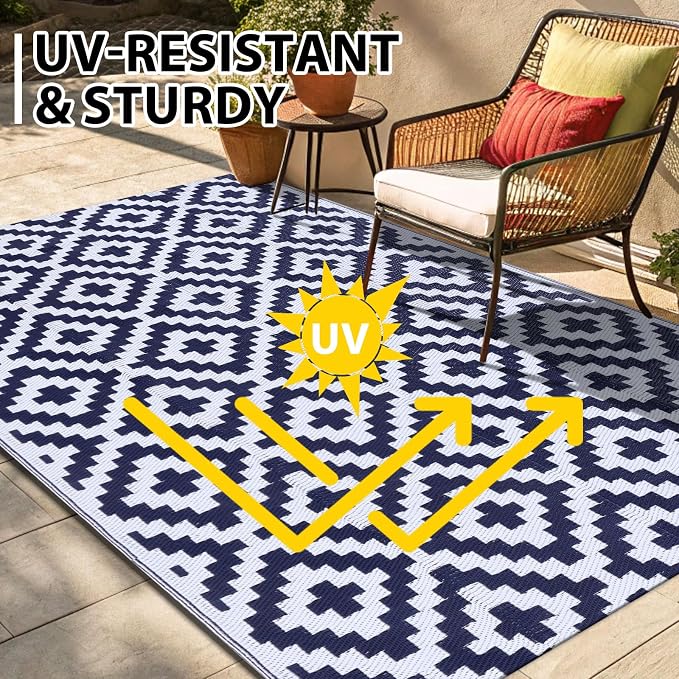 Smiry Waterproof Outdoor Rug 4x6 ft, Reversible Plastic Straw Patio Camping Rugs - Image 4
