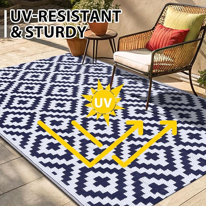 Smiry Waterproof Outdoor Rug 8x10 ft, Reversible Plastic Straw Patio Camping - Image 5
