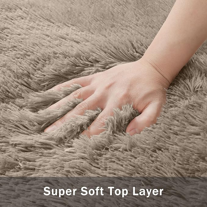 5x8 Area Rug for Living Room:Ultra Soft Fluffy Shag Grey Camel Rugs, Large - Image 8