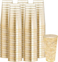 I00000 16 oz Gold Plastic Cups, 100 Pack Gold Glitter Plastic Cups Tumblers by I00000