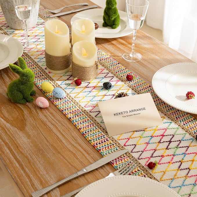 Keketoarrange Boho Macrame Table Runner 12x108 Inch | Woven Burlap Rustic - Image 4