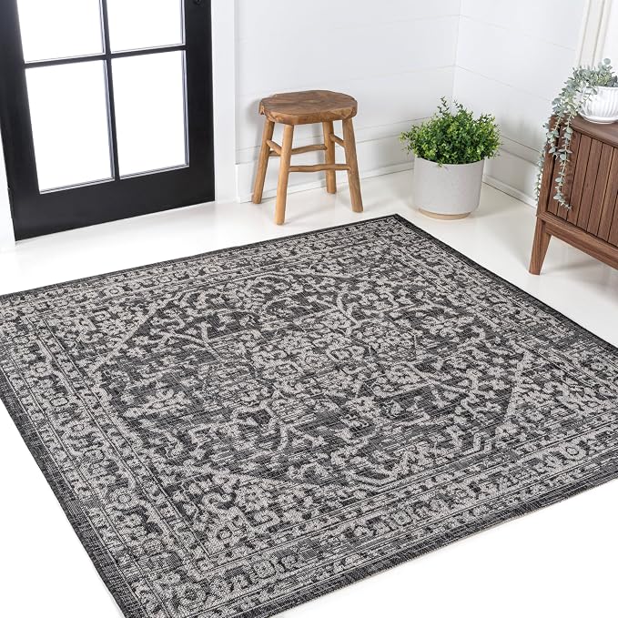 JONATHAN Y Boho Medallion Indoor Outdoor Square Area Rug 8X8 Black/Gray - Image 3