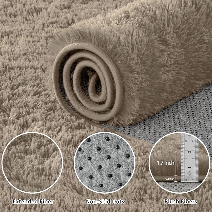 6x9 Area Rug for Living Room:Ultra Soft Fluffy Shag Grey Camel Rugs, Large - Image 6