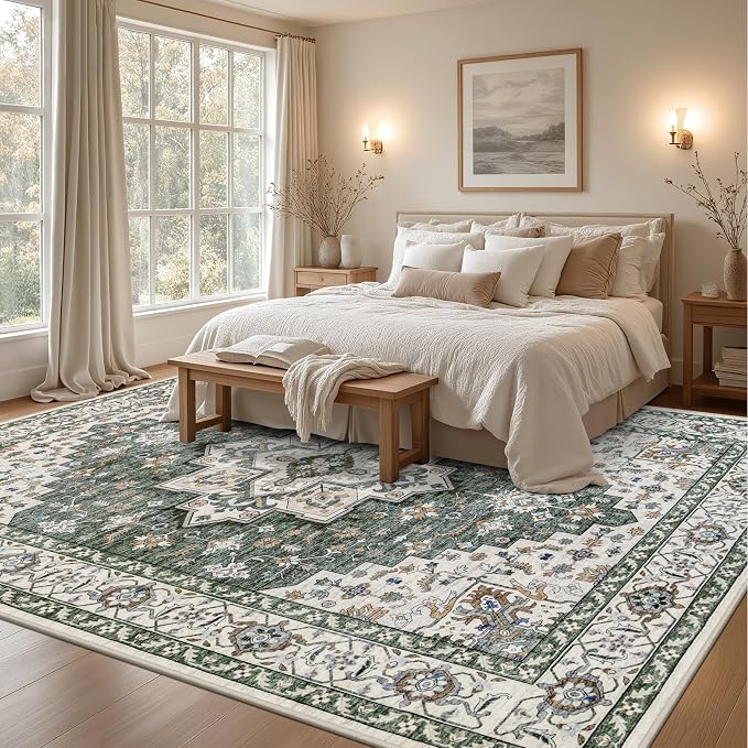 Area Rugs 9x12 Living Room Rug: Washable Rug Soft Vintage Boho Medallion Carpet - Image 4