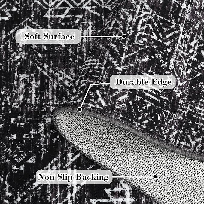 COZYLOOM Black Rug for Living Room 10x13 Machine Washable Area Rugs Modern Abstract Door Mats Non Slip Stain Resistant Geometric Accent Rug for Bedroom, Dining Room, Nursery