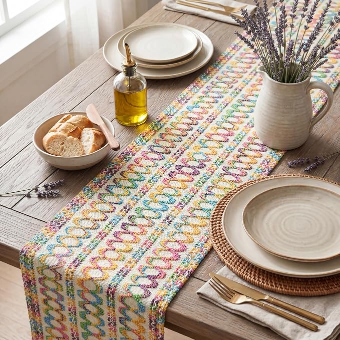 Artoid Mode Colorful Woven Farmhouse Hollow Table Runner 12x36 Inch | Holiday - Image 3