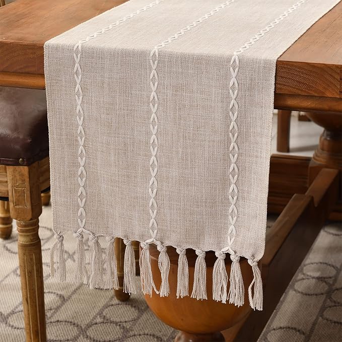 Wracra Rustic Linen Table Runner, Light Coffee Table Runners 90 inches Long | by Wracra