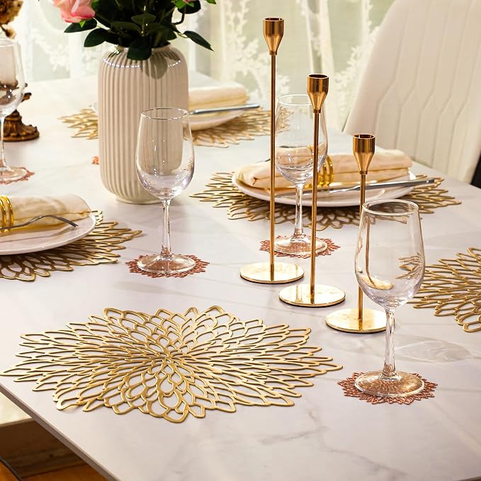 Snowkingdom Pack of 18 Gold Placemats Metallic Round Leaf Bulk Pressed Vinyl - Image 5
