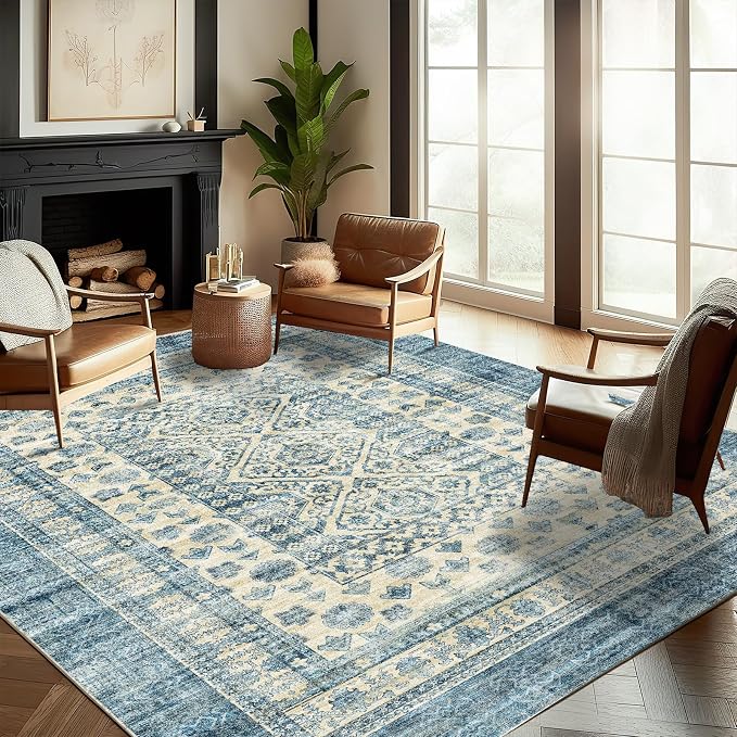 CHAMPLANT Washable Area Rug 9'x12' Retro Boho Design Non-Shedding Easy Care - Image 2