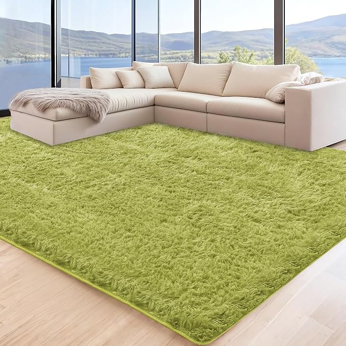 9x12 Green Grass Area Rugs for Living Room, Large Fluffy Shag Rug for Bedroom - Image 3