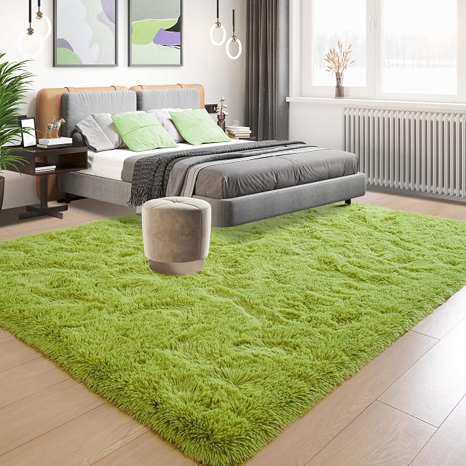 Tepook Fluffy Grass Green Rugs for Living Room Bedroom, 6x9 Soft Area Rug Moss - Image 3