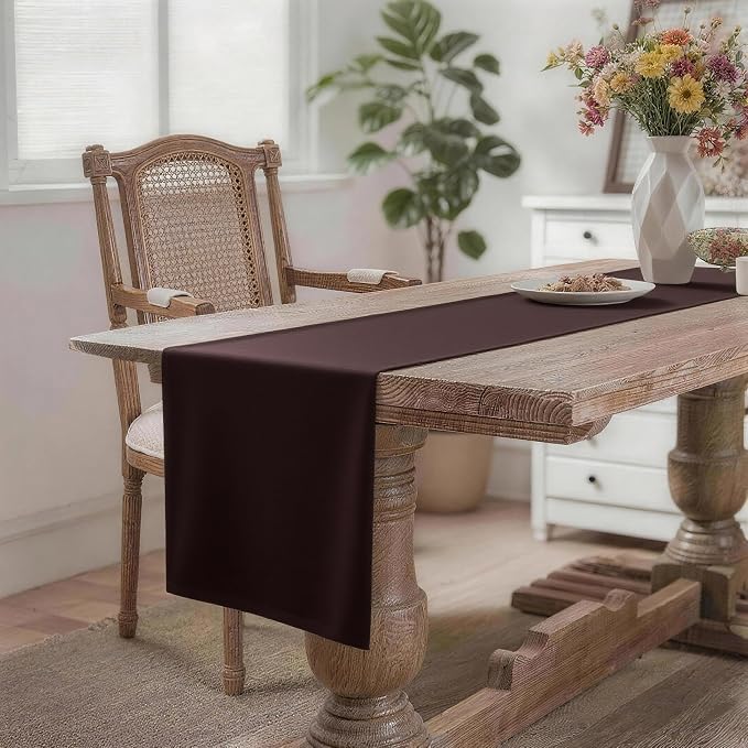 MEANMOY Brown Table Runner 108 Inches Long Waterproof Table Runners | Washable - Image 2