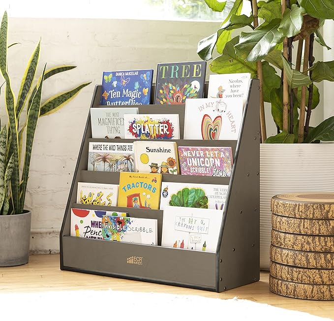 ECR4Kids Streamline Single-Sided Book Display with Storage, Classroom Bookshelf, Grey Wash