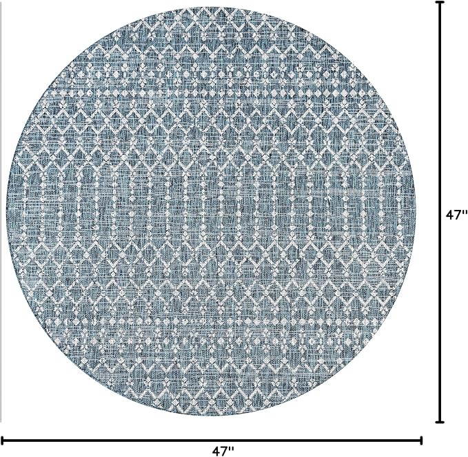 JONATHAN Y Moroccan Geometric Indoor Outdoor Round Area Rug 4 Ft Teal/Gray - Image 2