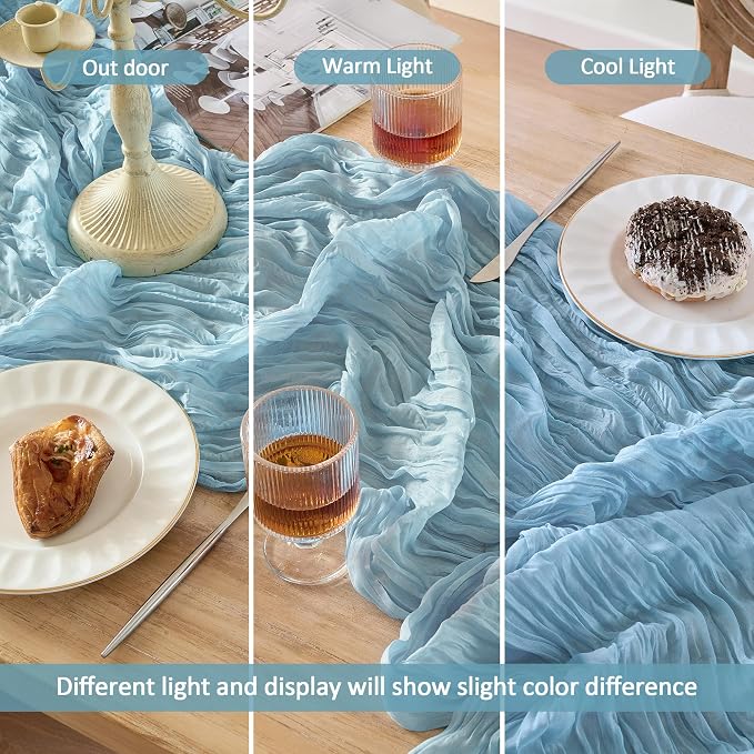 12 Pack Dusty Blue Cheesecloth Table Runner Boho Gauze Home Decor | 120 Inch - Image 7