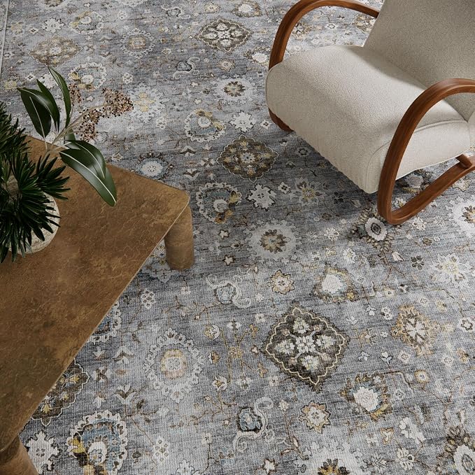 Machine Washable Rug for Living room: 5x7 Area Rugs Boho Vintage Rugs Stain - Image 4