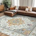 RELEANY Area Rugs 8'x10' Washable Non-Slip, Floral Vintage Distress Medallion by RELEANY