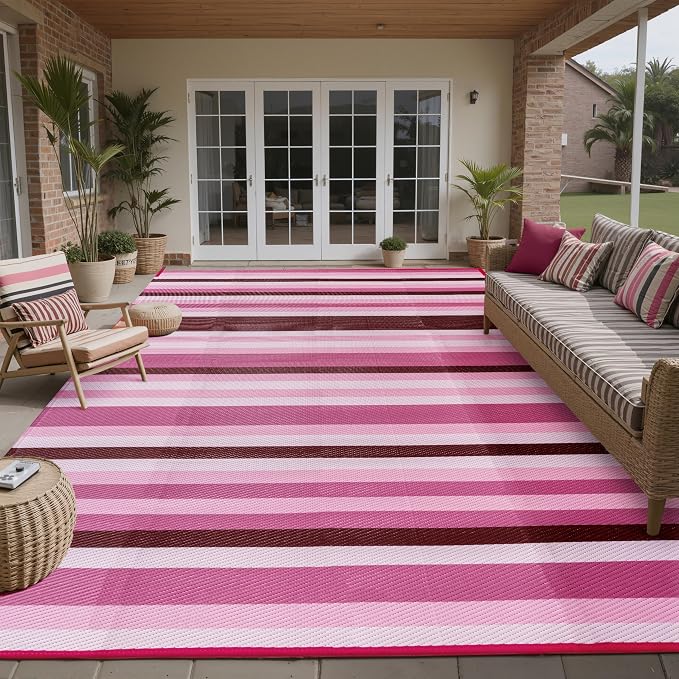 HUGEAR Outdoor Waterproof Rug 6'x9' Plastic Straw Rugs Washable Reversible by HUGEAR