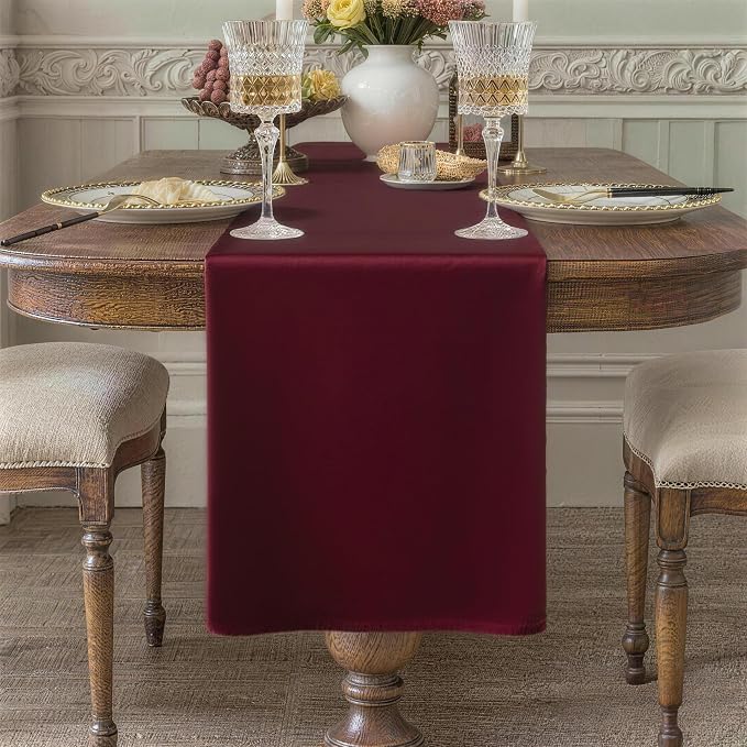 Burgundy Table Runner, Waterproof Washable Runners 60 Inches Long | Reusable by KAIPHO