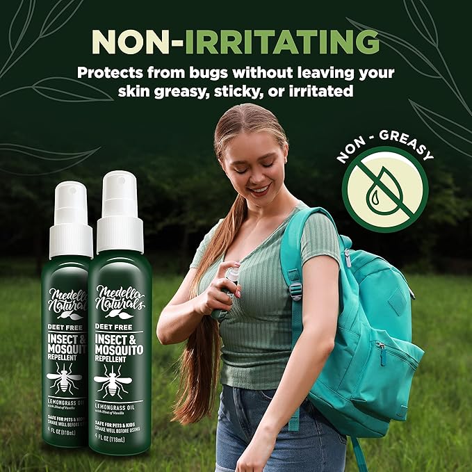 Deet-Free Insect & Mosquito Repellent Pack of 2 (4 oz) – Nice Smelling Insect Repellent with Lemongrass Oil Safe for Pets and Kids – Bug Spray Against Mosquitoes, Gnats, Black Flies, and No-See-ums