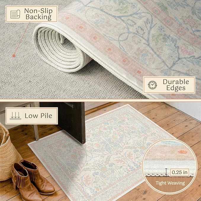 Washable Blue and Pink Rug 5x7 - Image 5