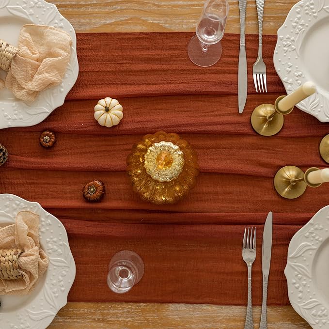 10Pcs Fall Terracotta Cheesecloth Table Runner 120 Inch Party Home Decor | - Image 6