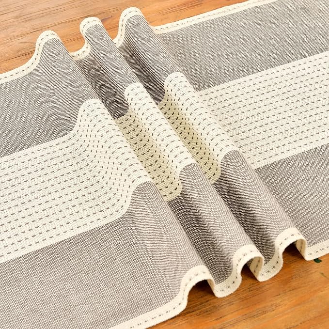 Wracra Linen Table Runner, Stripe Table Runners 90 Inches Long Coffee | - Image 2