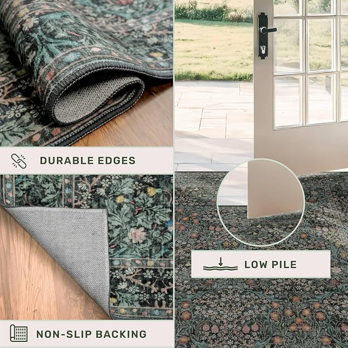 Dark Green Washable 3x6 Runner Rug - Image 5