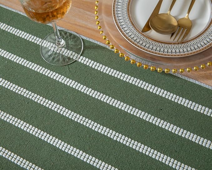 Caflife Boho Table Runner 72 Inchs Long Green, Cotton and Linen Woven - Image 4