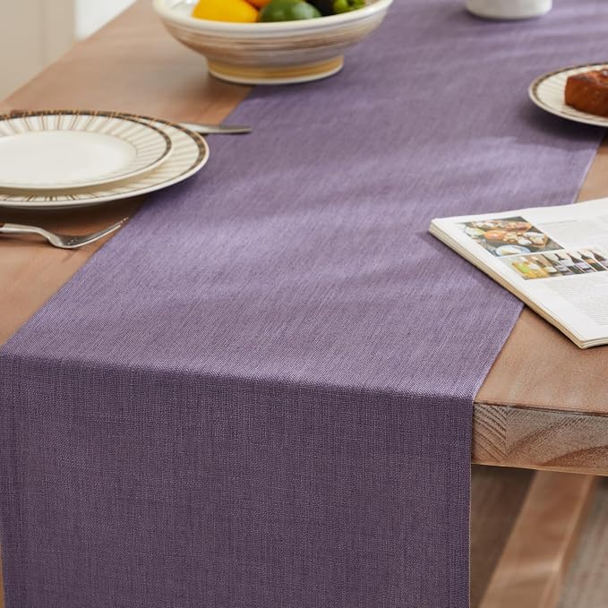 Rustic Cotton Linen Table Runner, 13x72 Inches Purple | Farmhouse Style Linen - Image 3
