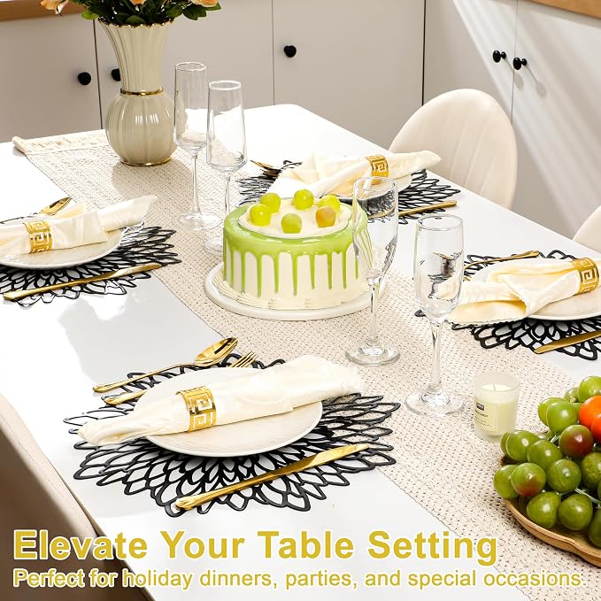Set of 8 Round Placemats Black, Heat-Resistant PVC Table Mats - Image 5