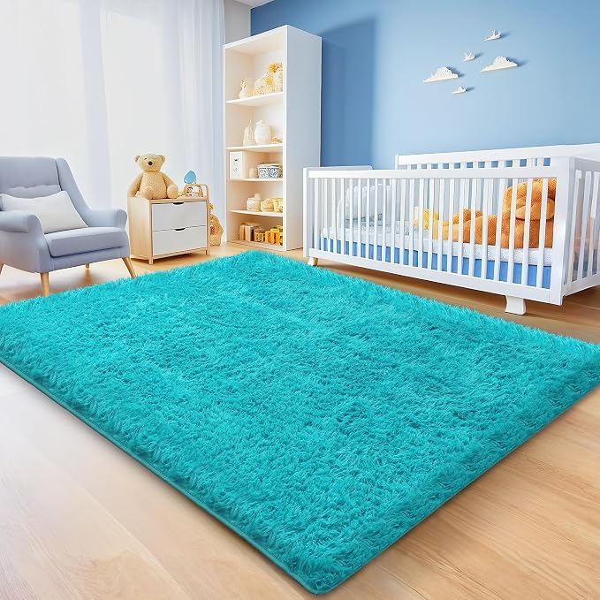 8x10 Teal Shag Area Rugs for Living Room, Large Fluffy Shaggy Rug for Bedroom - Image 4