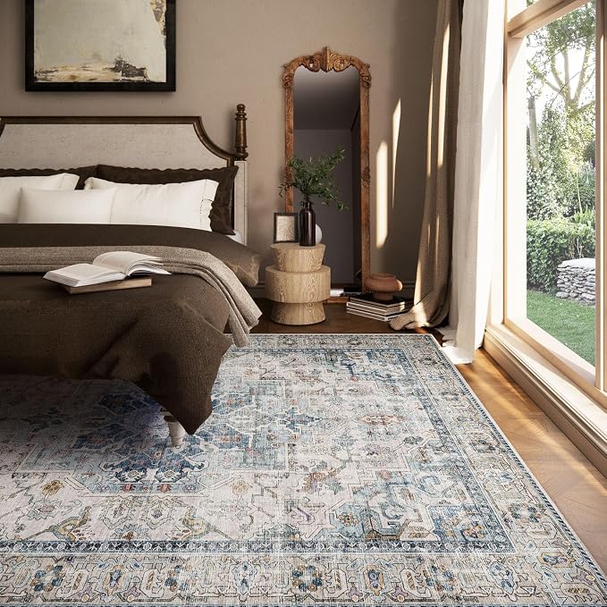 8x10 Area Rugs for Living Room: Washable Bedroom Rug Boho Vintage Rugs Stain - Image 3