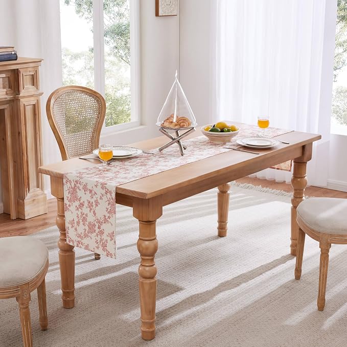 French Pastoral Farmhouse Table Runners, 13x48 Inch Red | 100% Organic Cotton - Image 3