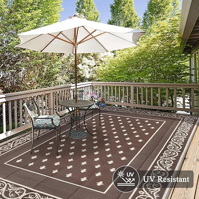 Pauwer Waterproof Outdoor Rug 10x14, Reversible Plastic Straw Patio Camping Rug - Image 4