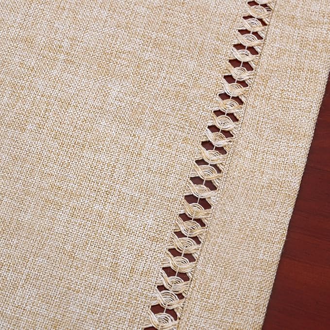 Grelucgo Large Handmade Hemstitch Beige Table Runner, Rectangular 14 by 108 Inch - Image 2