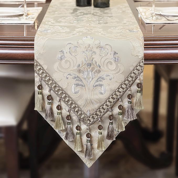 Loom and Mill Luxury Jacquard Table Runner 108 Inches Long, Light Apricot | by LoomandMill