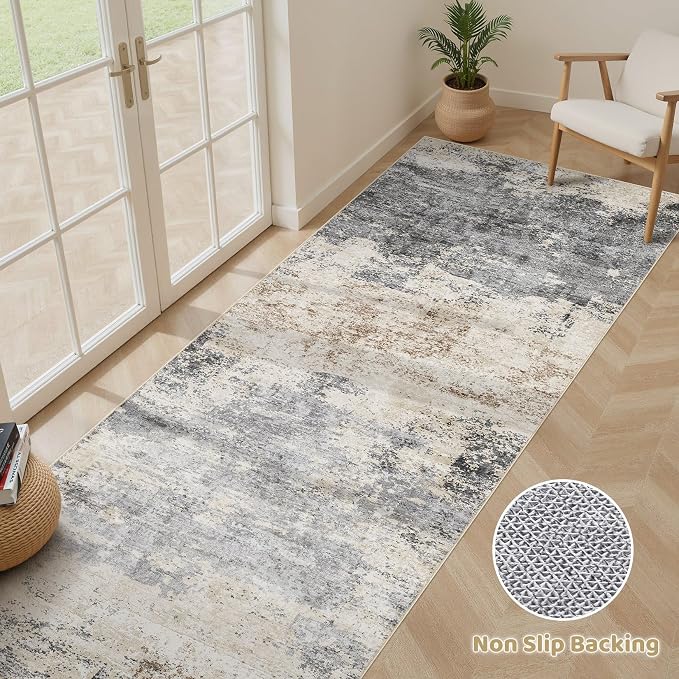 Runner Rug Kitchen Washable Rugs: 3x10 Non-Slip Abstract Soft Modern Stain - Image 3