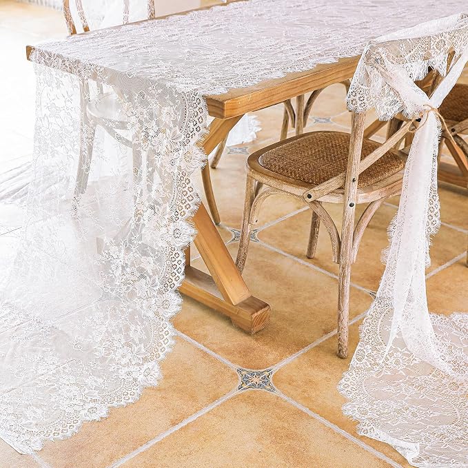 1 Pcs White Lace Table Runner 30 x 120 Inch Vintage Rustic Table Runner - Image 3