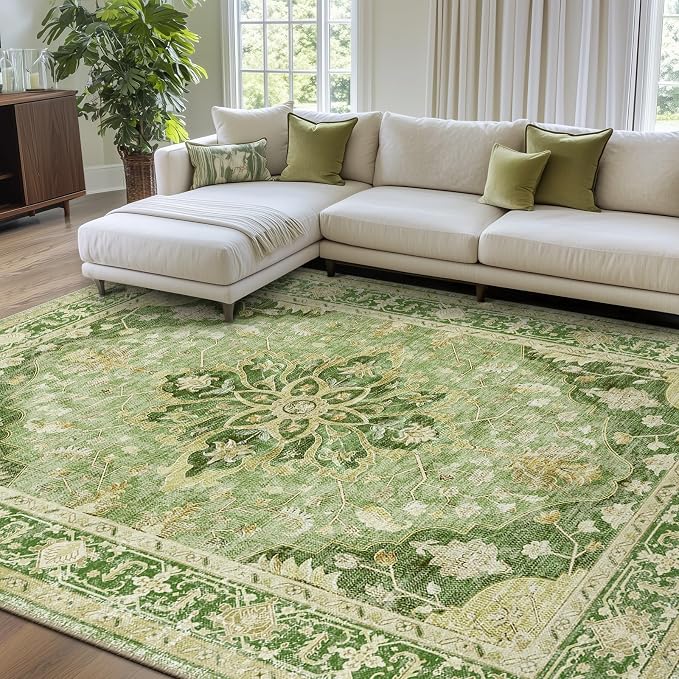 RELEANY Area Rugs 7'x10' Washable Non-Slip, Floral Vintage Distress Medallion by RELEANY