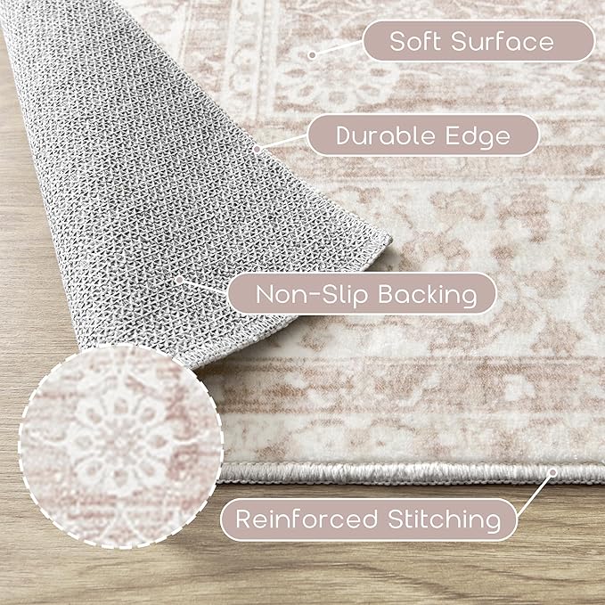 Pink Small Throw Rug for Bedreoom 2x3 Washable Boho Vintage Distressed - Image 3