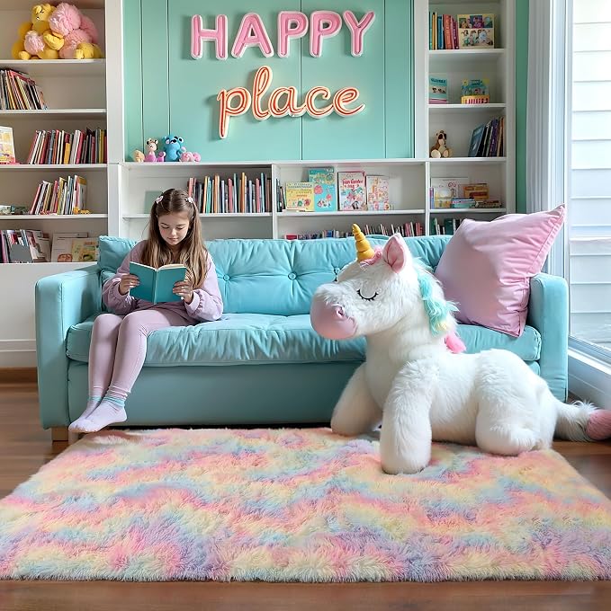 5x8 Rainbow Shaggy Unicorn Kids Rug - Image 8