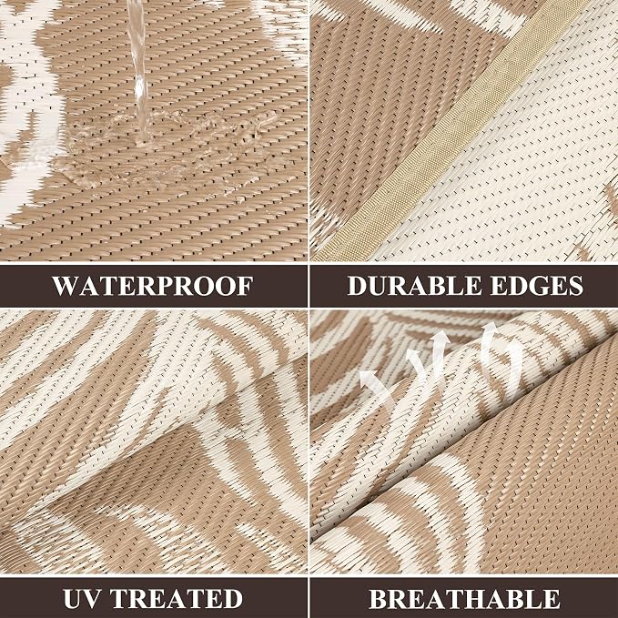 Pauwer Waterproof Outdoor Rug 8x10, Reversible Plastic Straw Patio Camping Rug - Image 2
