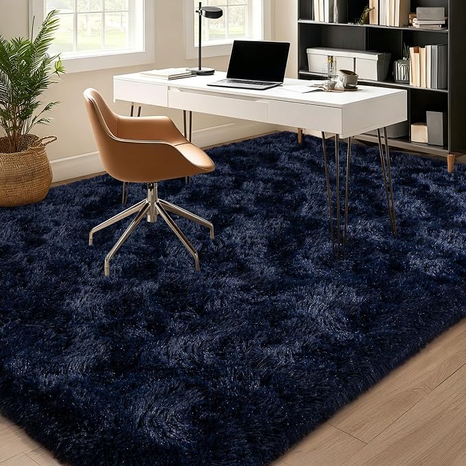 Navy Blue Rug for Living Room, 5x7 Fluffy Area Rugs for Bedroom, Soft Carpet - Image 6