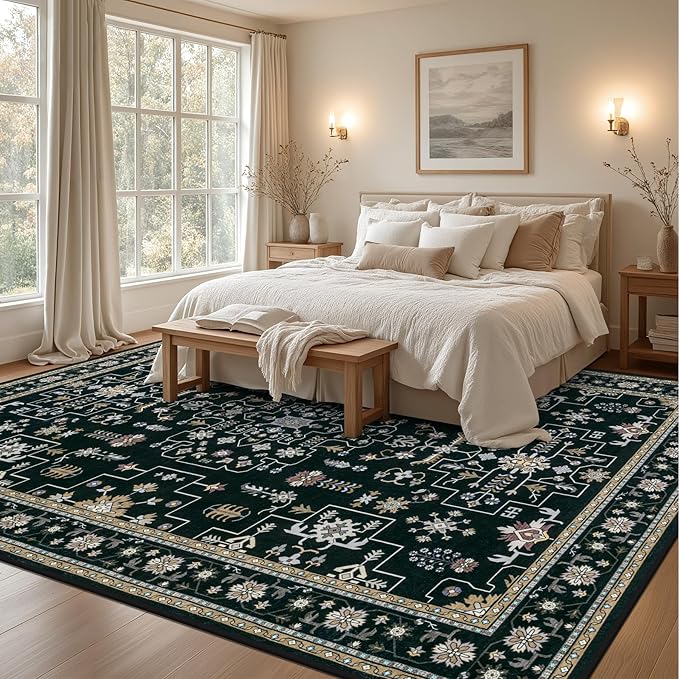 Area Rugs 10x14 Living Room Rug: Washable Rug Soft Vintage Boho Medallion - Image 3