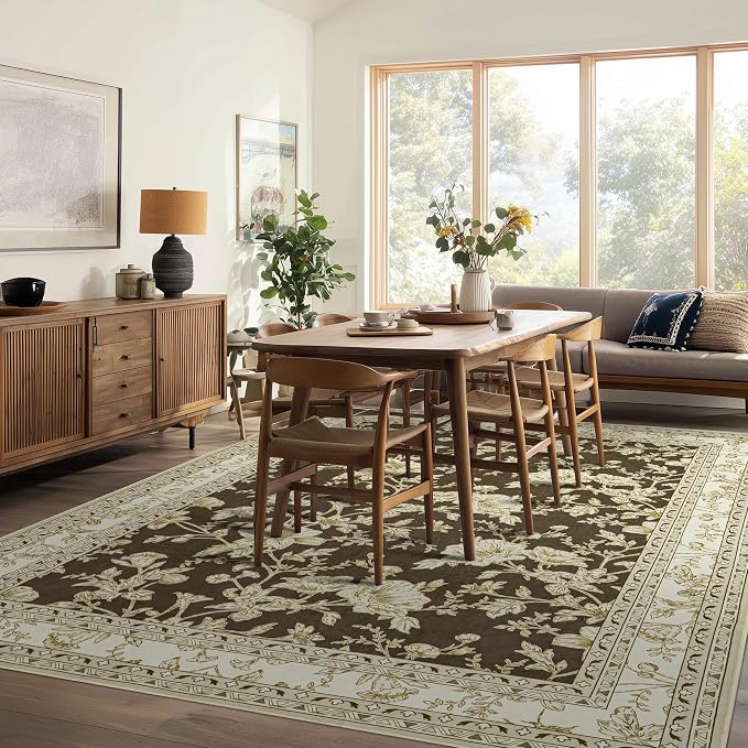 Browm Farmhouse Washable 9x12 Area Rugs - Image 2