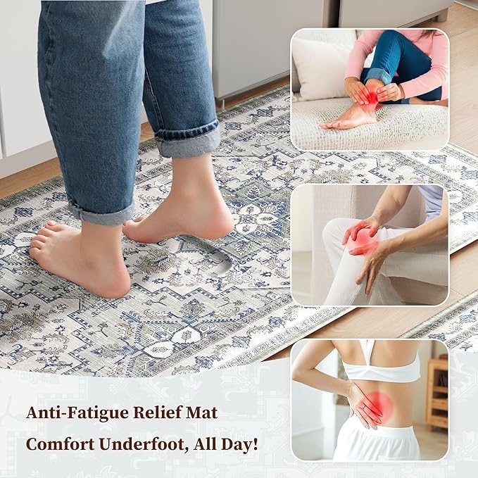 Boho Kitchen Mats for Floor 2 Piece Set Anti Fatigue Cushioned PVC Kitchen Rugs - Image 3